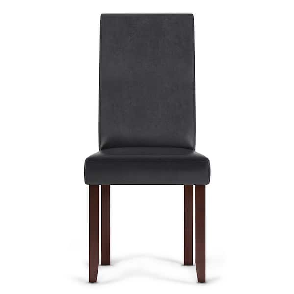 Acadian Transitional Parson Dining Chair in Distressed Black Faux Leather (Set of 2)