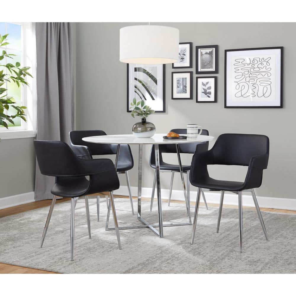 Margarite Black Faux Leather and Silver Metal Armchair Set