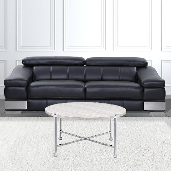 HomeRoots 36 in. Dark Grey, White Round Wood Coffee Table