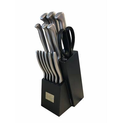 15-Piece with Black Block and Stainless Steel Handles Knife Block Set