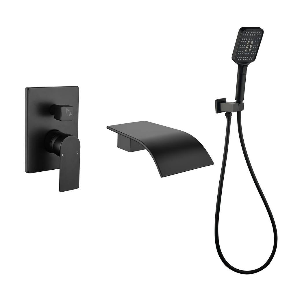 Single-Handle Wall Mount Roman Tub Faucet with Hand Shower and Waterfall in