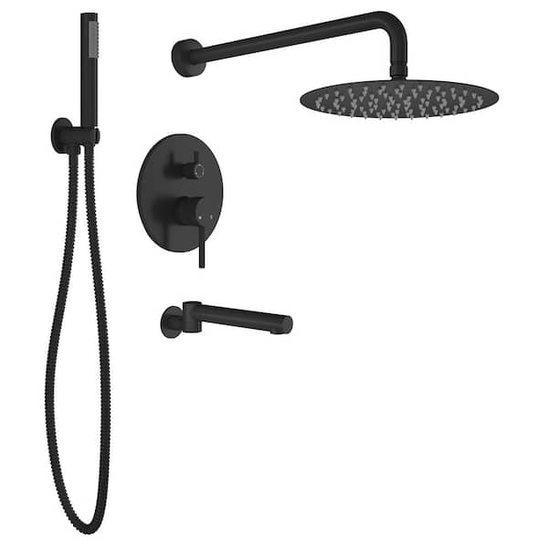 Mondawe 1-Spary 10 in. Round Dual Fixed and Handheld Shower Head 1.8 GPM Rain Wall Mount in Black