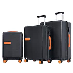 3-Piece Black Expandable ABS Hardshell Spinner 20 in. plus 24 in. plus 28 in. Luggage Set, Telescoping Handle, TSA Lock