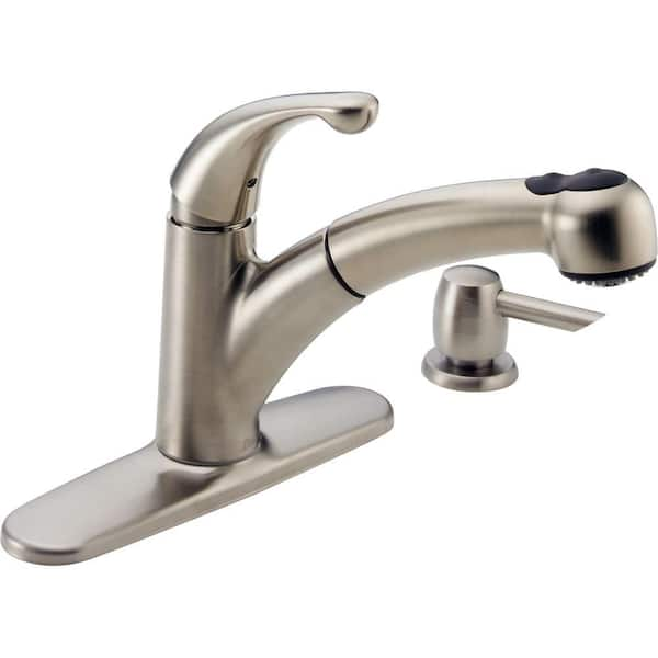 Delta Palo Single-Handle Pull-Out Sprayer Kitchen Faucet With Soap Dispenser In Stainless