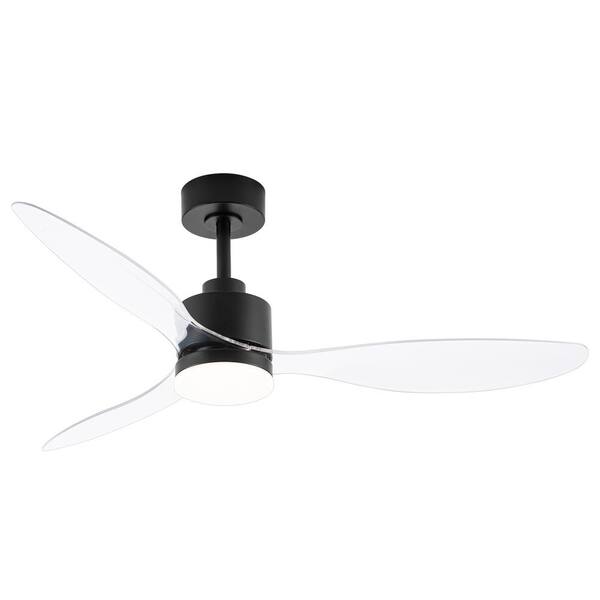 Breezary Sawyer 52 in. Integrated LED Indoor Clear-Blade Black Ceiling Fans with Light and Remote Control Included