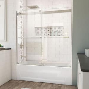 Essence 60 in. W x 60 in. H Sliding Frameless Tub Door with Brushed Nickel Finish