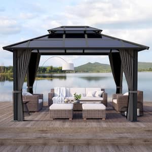 12 ft. W x 10 ft. D Aluminum Gray Patio Gazebo with Polycarbonate Double Hardtop Roof