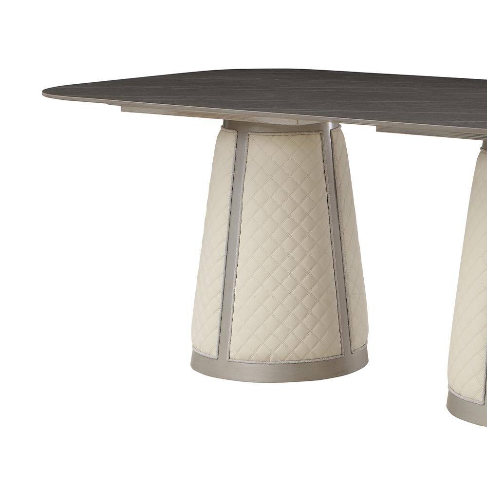Champagne Finish Rectangular Dining Table with Sintered Stone Top