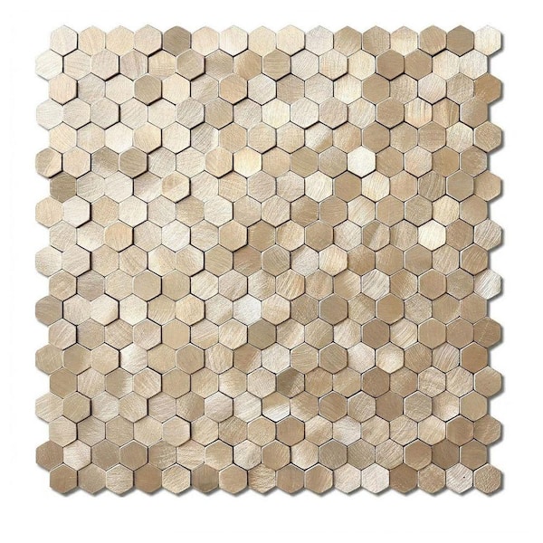 Champagne Gold Metal Peel and Stick Backsplash 3D Hexagon Tile