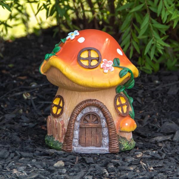 Northlight 6.25 in. Orange Mushroom House Outdoor Garden Statue