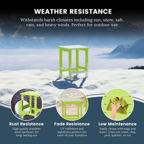 Laguna 3-Piece Fade Resistant Outdoor Patio HDPE Poly Plastic Adirondack Rocking Chairs and Side Table Set, Lime