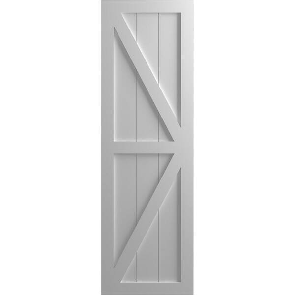 Ekena Millwork 15 in. x 55 in. True Fit PVC Two Equal Panel Farmhouse Fixed Mount Board and Batten Shutters Pair in Primed