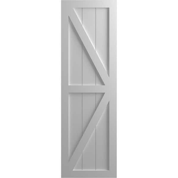 Ekena Millwork 18 in. x 79 in. True Fit PVC 2 Equal Panel Farmhouse Fixed Mount Z-Bar Board and Batten Shutters Pair in Primed