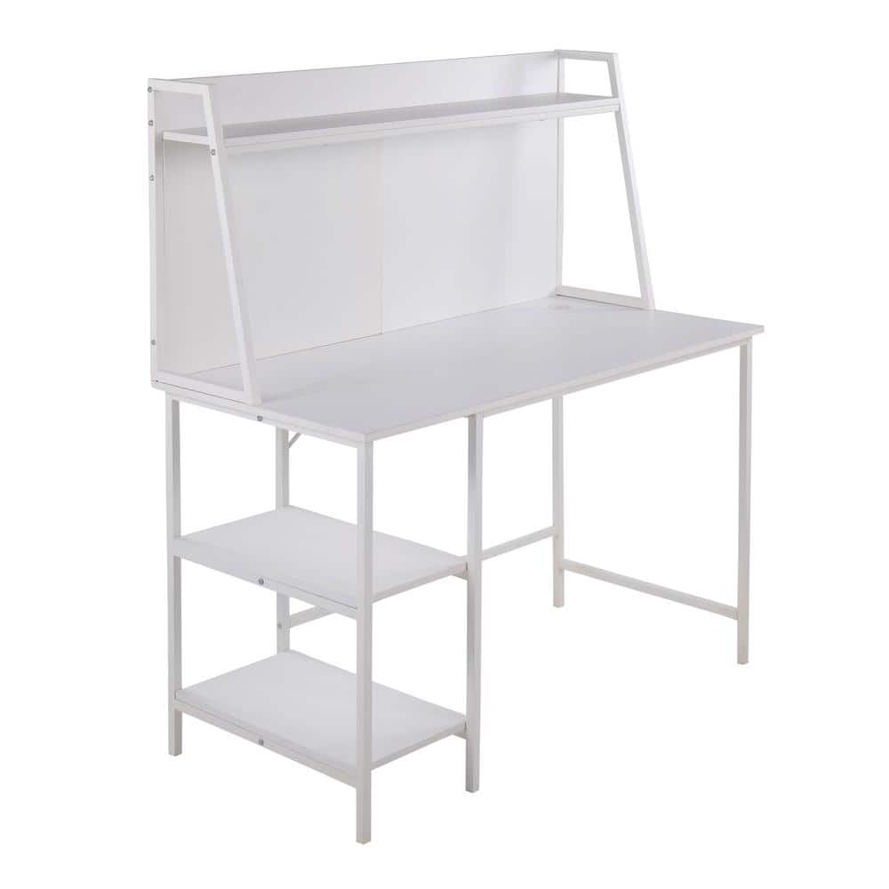 Geo Steel/MDF Computer Desk White - LumiSource: Modern Office Furniture with Hutch, Open Storage Shelf