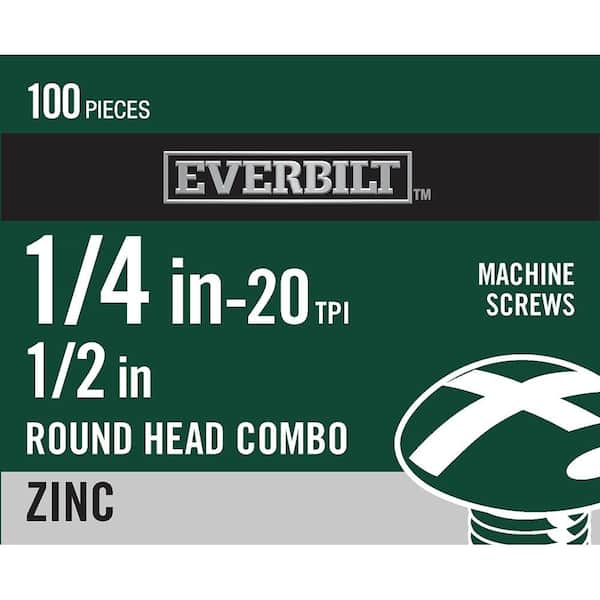 Everbilt 1/4 in.-20 x 1/2 in. Zinc Plated Combo Round Head Machine Screw (100-Pack)
