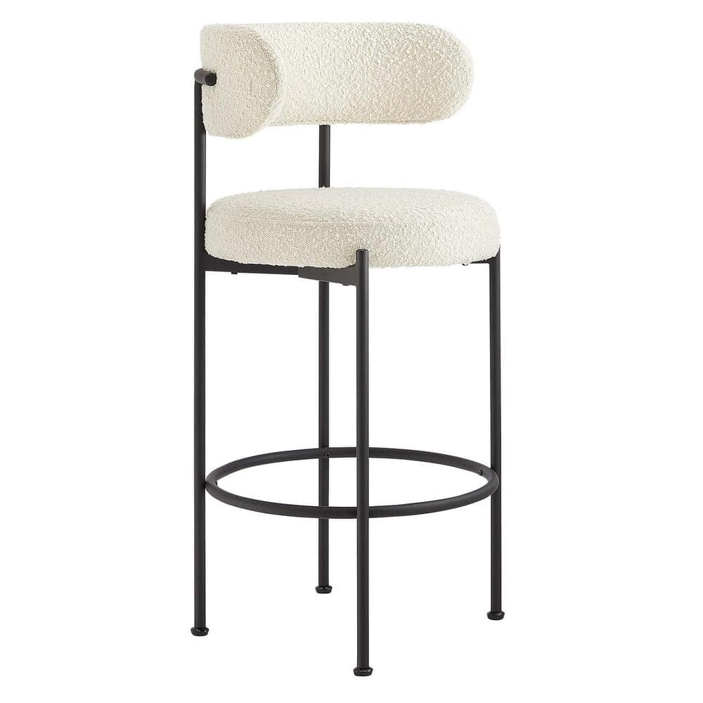 Ivory Boucle Fabric and Black Metal Adjustable Bar Stools, Set of 2