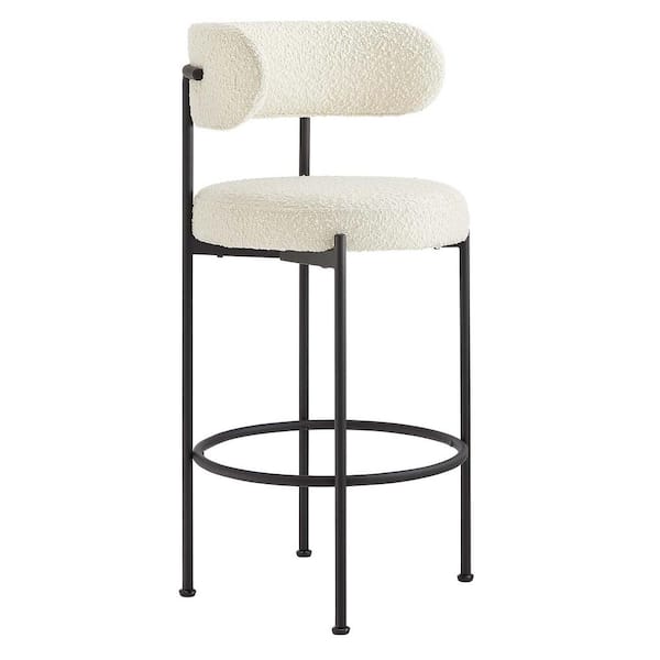 MODWAY Albie 28.5 in. Ivory Black Low Back Metal Bar Stool Counter Stool with Fabric Seat 2 (Set of Included)