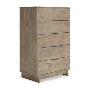 18.88 in. Brown and Nickel 5-Drawer Tall Dresser Chest Without Mirror