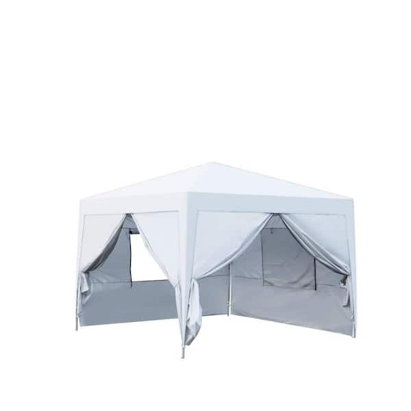 Zeus & Ruta 10 ft. x 10 ft. White Outdoor Pop Up Gazebo Canopy Tent with 4-Pieces Weight Sand Bag, 2pcs Sidewall and Carry Bag