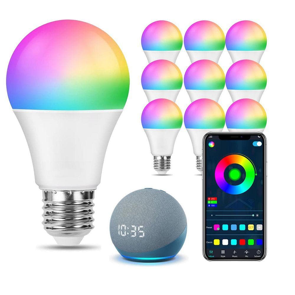 60W Equivalent A-Style A19 Smart Wi-Fi Color Changing Dimmable LED Bulb, E26 Base, Works w/Alexa and Hey Google (6-Pack)