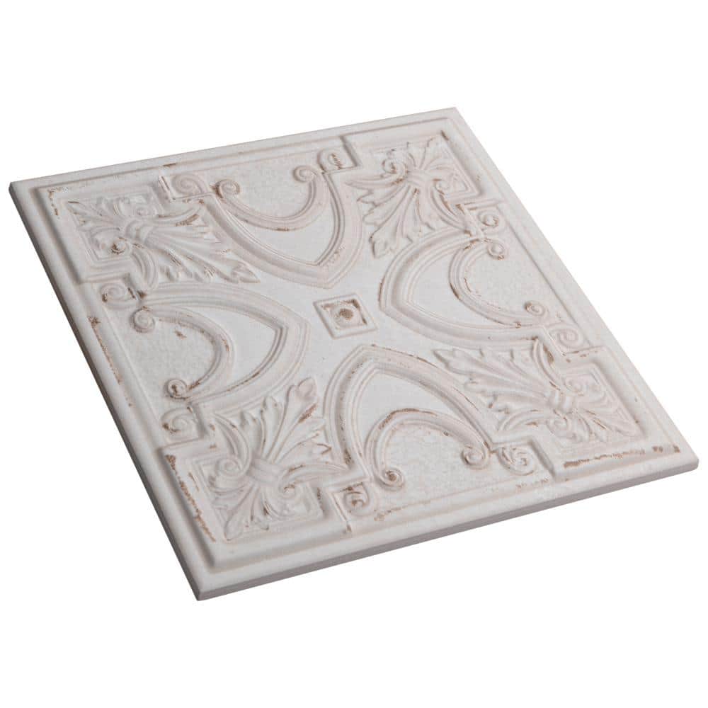 Fitz 8" x 8" White and Brown Ceramic Wall Tile