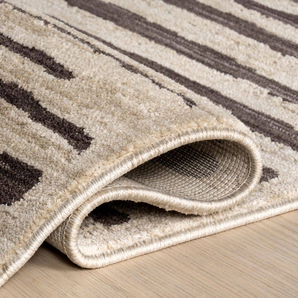 Beige and Brown Synthetic Stripe Rectangular Area Rug, 2' x 3'