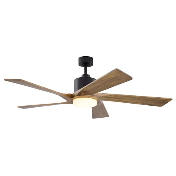 Wedgewood 60 in. Black, Dark Elm Blades, Outdoor Downrod Mount Propeller Ceiling Fan, LED Light Kit and Remote, DC Motor