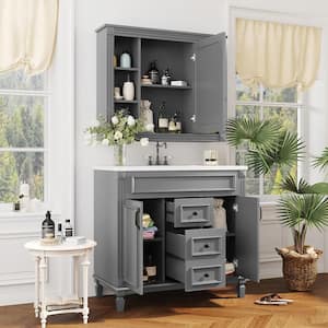 36 in. W x 18 in. D x 34 in. H Single Sink Bath Vanity in Gray with White Resin Top and Medicine Cabinet with Mirror