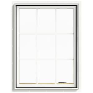 30 in. x 40 in. W-2500 Series White Painted Clad Wood Right-Handed Casement Window with Colonial Grids/Grilles