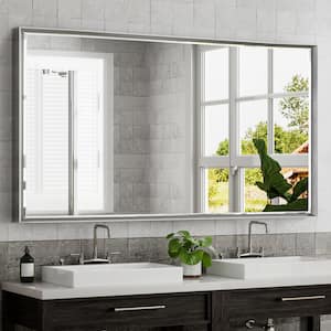 72 in. W x 36 in. H Rectangular Framed Aluminum Beveled Edge Wall Mount Bathroom Vanity Mirror in Brushed Silver