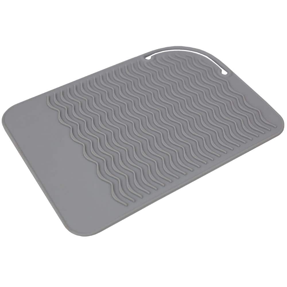 Large Ridged Plastic Non-Skid Dish Drying Mat, Grey