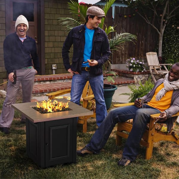 ToolCat 28 in. 50,000-BTU Square Steel  Outdoor Patio Fire Pit Table with Lid and Lava Rocks, Black