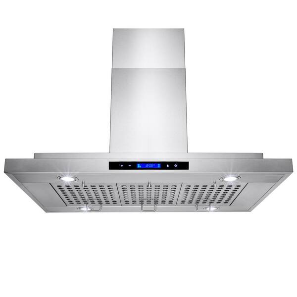 AKDY 36 in. Convertible Kitchen Island Mount Range Hood in Stainless Steel with Touch Controls