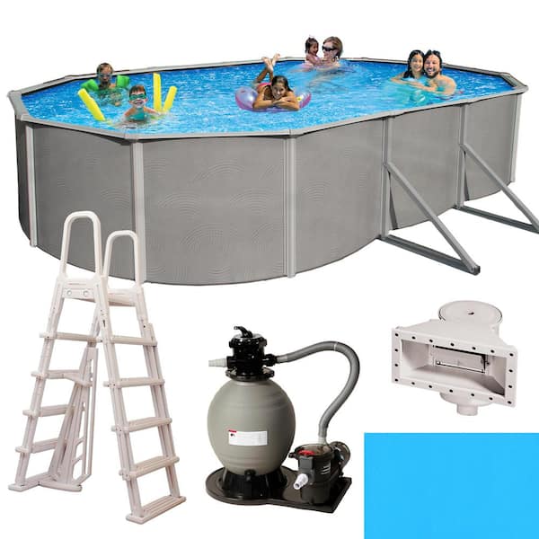 Blue Wave Belize 15 ft. x 30 ft. Oval x 52 in. Deep Metal Wall Above