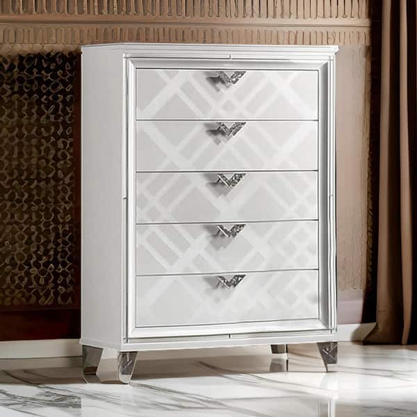 White 5 Drawer 38.37 in. Chest of Drawers Dresser Without Mirror