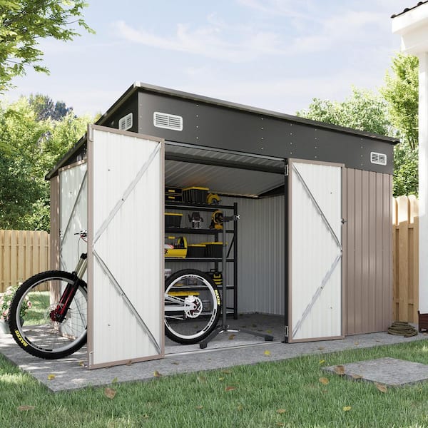 Sizzim 10 ft. W x 8 ft. D Outdoor Lean to Storage Metal Shed with