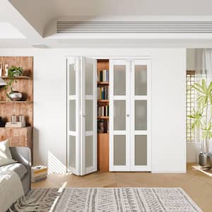 TENONER 48 in. x 80 in. Full Lite Reed Glass Solid Core White PVC