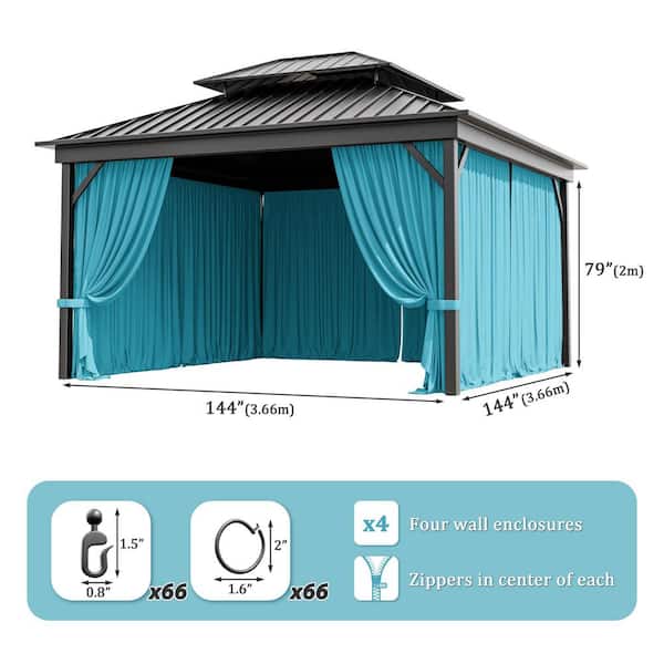 12 ft. x 12 ft. Universal Outdoor Privacy Curtains, Gazebo Replacement with Zipper Lake Blue (4-Side Curtain Only)
