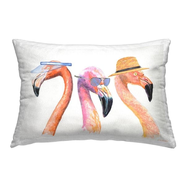 Summer Flamingo Tourists Pink Print Polyester 14 in. x 20 in. Throw Pillow