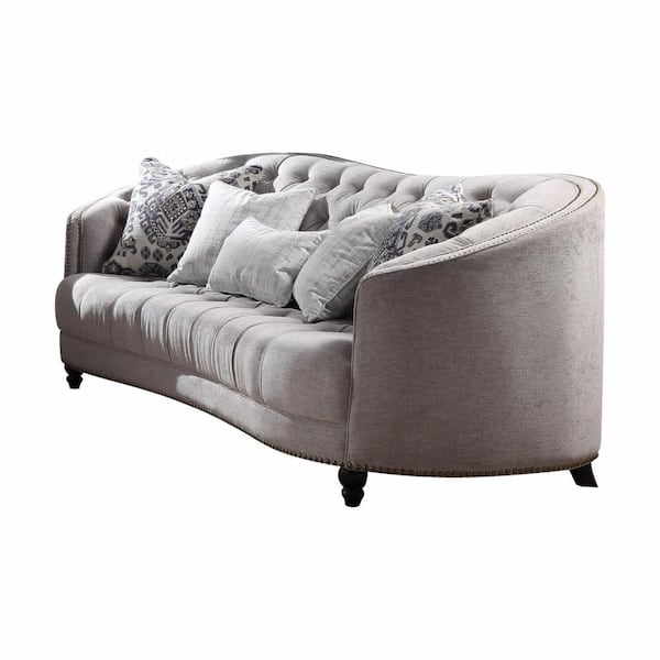 HomeRoots Amelia 95 in. Rolled Arm Linen Rectangle Sofa in Light Gray
