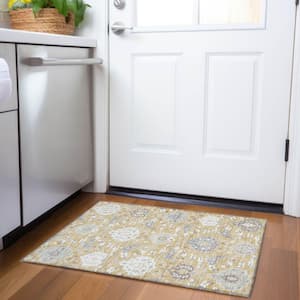 Mayfield Premium Machine Washable Abstract AMF1026 Gold 2 ft. x 3 ft. Area Rug