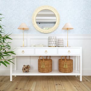 Lark 65 in. White Rectangular Wood Console Table with 3 Drawers