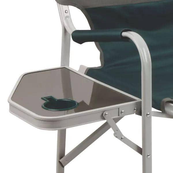 Green Folding Deck Chair with Side Table and Cup Holder