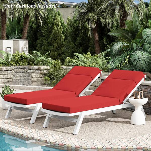 71 in. x 21 in. x 4 in. (2-Pack) Outdoor Water-Resistant Replacement Chaise Lounge Seat Cushion Red