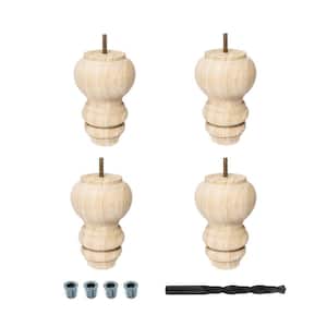 6 in. x 4 in. Unfinished Solid Hardwood Round Bun Foot (4-Pack)