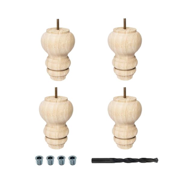 American Pro Decor 6 in. x 4 in. Unfinished Solid Hardwood Round Bun Foot (4-Pack)