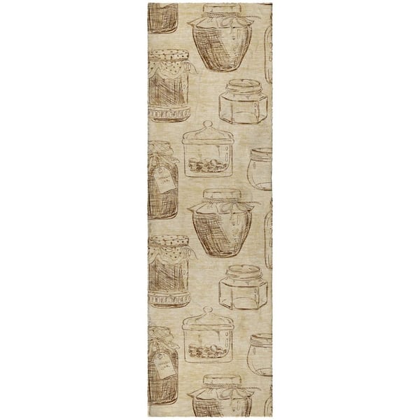 Dream Shag Premium Machine Washable Abstract ADS173 Beige 2 ft. x 7 ft. Runner Rug