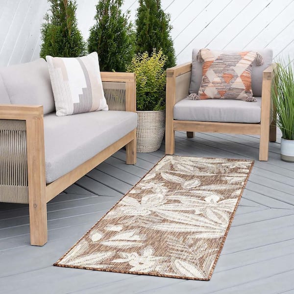 Eco Floral Brown 3 ft. x 10 ft. Indoor/Outdoor Runner Rug
