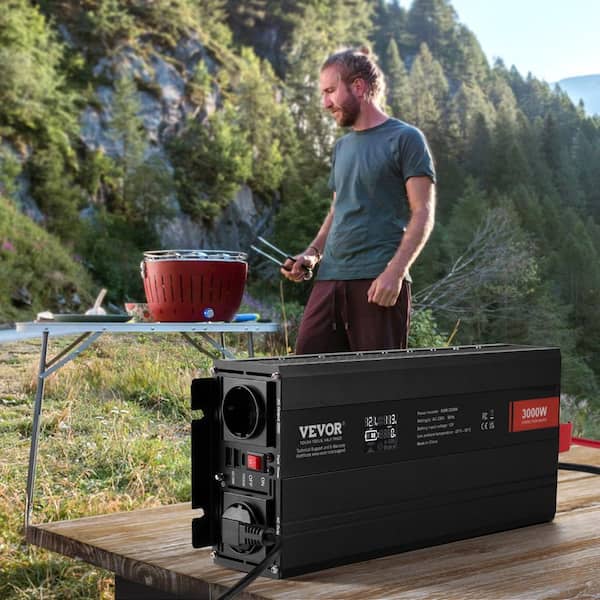 3000-Watt Modified Sine Wave Inverter DC 12V to AC 120V LCD Display Power Inverter with 3-AC Outlets 2-USB