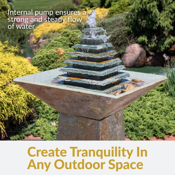 Sunnydaze 40 in. Layered Slate Pyramid Outdoor Cascading Water
